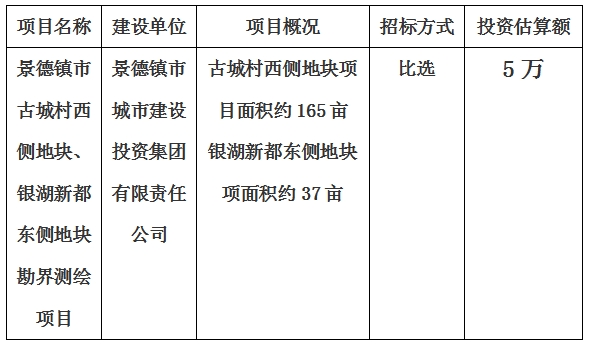 景德鎮(zhèn)市古城村西側(cè)地塊、銀湖新都東側(cè)地塊勘界測繪項目計劃公告