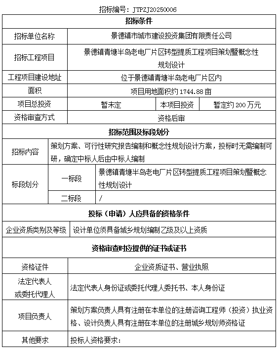 景德鎮(zhèn)青塘半島老電廠片區(qū)轉(zhuǎn)型提質(zhì)工程項(xiàng)目策劃暨概念性規(guī)劃設(shè)計(jì)招標(biāo)公告